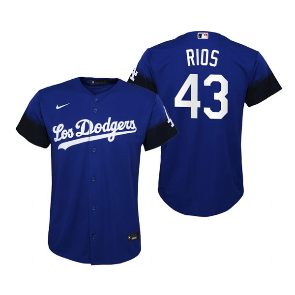 Youth Los Angeles Dodgers #43 Edwin Rios Nike Royal 2021 MLB City Connect Jersey
