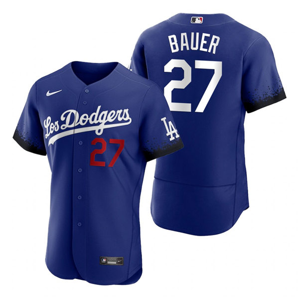 Mens Los Angeles Dodgers #27 Trevor Bauer Nike Royal Stitched 2021 Los Angeles City Connect Jersey