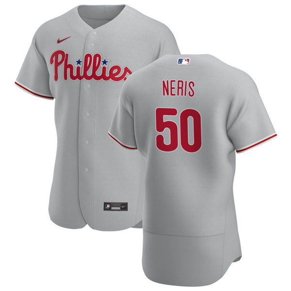 Mens Philadelphia Phillies #50 Hector Neris Nike Gray Road Flexbase Jersey