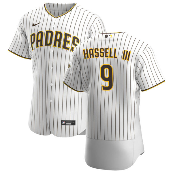 Mens San Diego Padres #9 Robert Hassell III Nike White Brown Home FlexBase Stitched MLB Jersey
