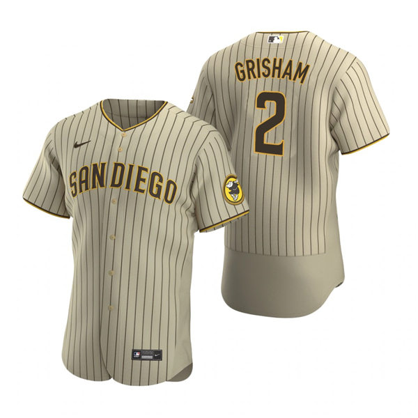 Mens San Diego Padres #2 Trent Grisham Nike Tan Brown Alternate Coo Base Stitched MLB Jersey