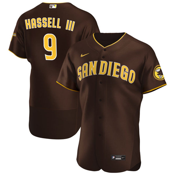 Mens San Diego Padres #9 Robert Hassell III Nike Tan Brown Alternate FlexBase Jersey