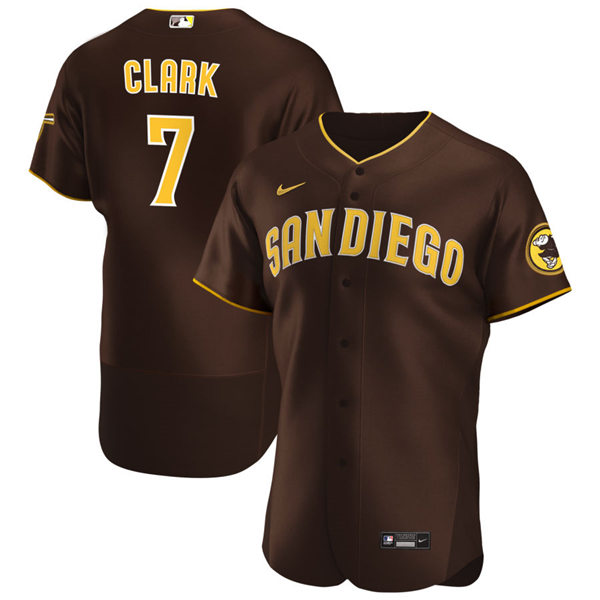 Mens San Diego Padres Retired Player #7 Tony Clark Nike Brown Road Player FlexBase Baseball Jersey