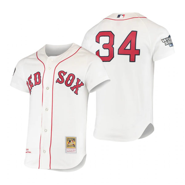 Mens Boston Red Sox #34 David Ortiz Mitchell&Ness 2004 Home White Cooperstown Collection Jersey