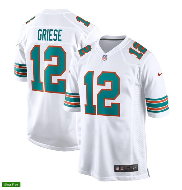Mens Miami Dolphins Retired Player #12 Bob Griese Nike White Retro Alternate Vapor Limited Jersey