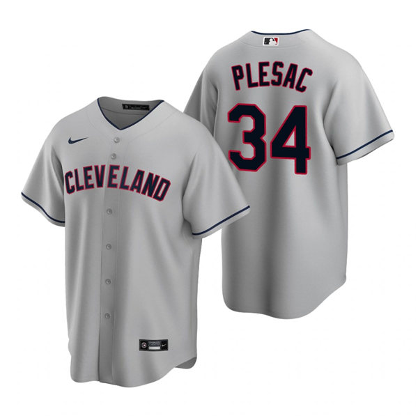 Youth Cleveland Indians #34 Zach Plesac Nike Grey Road Cool Base Jersey