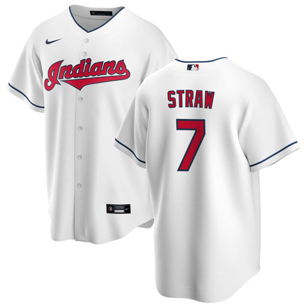 Youth Cleveland Indians #7 Myles Straw Nike Home White Cool Base Jersey