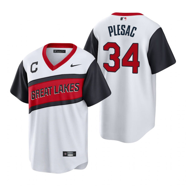 Mens Cleveland Indians #34 Zach Plesac Nike White 2021 Little League Classic Jersey