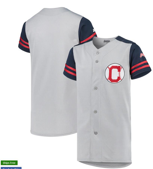 Mens Cleveland Indians Blank Stitches Gray Navy Team Jersey