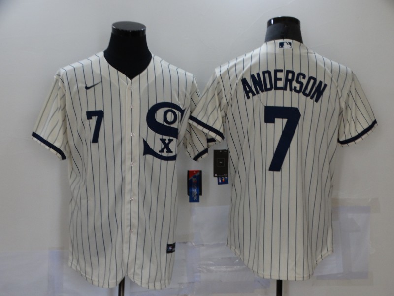 Men's Chicago White Sox #7 Tim Anderson 2021 Cream Navy Field of Dreams Number Flex Base Stitched Jersey