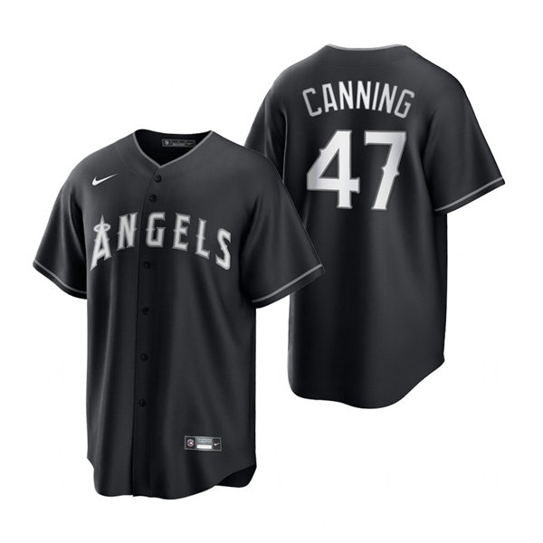 Mens Los Angeles Angels #47 Griffin Canning Nike 2021 Black Fashion Jersey