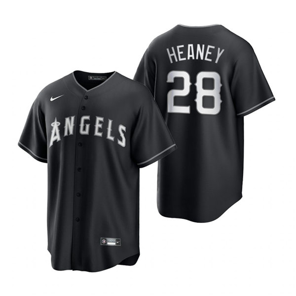 Mens Los Angeles Angels #28 Andrew Heaney Nike 2021 Black Fashion Jersey