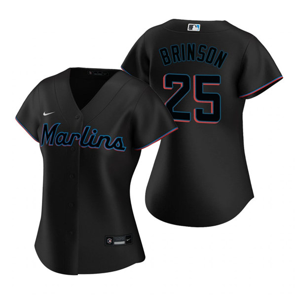 Womens Miami Marlins #25 Lewis Brinson Nike Black Alternate Stitched MLB Jersey