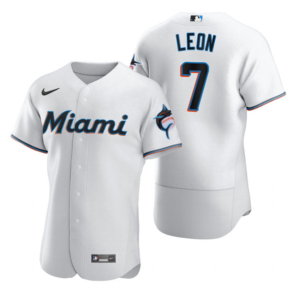 Mens Miami Marlins #7 Sandy Leon Nike White Home FlexBase Player Jersey