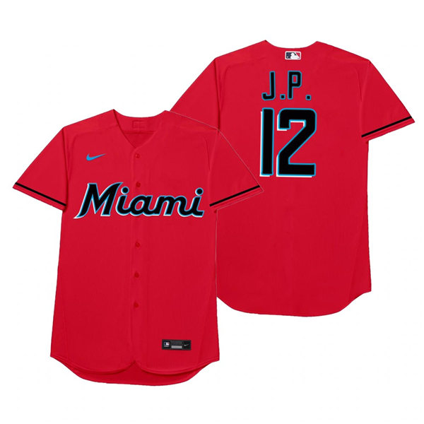 Mens Miami Marlins #12 Joe Panik Nike Red 2021 Players' Weekend Nickname J.P. Jersey