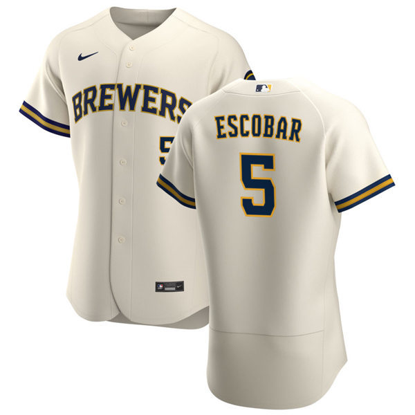 Mens Milwaukee Brewers #5 Eduardo Escobar Nike Cream Home FlexBase Jersey