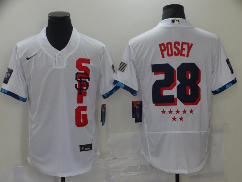 Mens San Francisco Giants #28 Buster Posey Nike White 2021 MLB All-Star Game National League Jersey