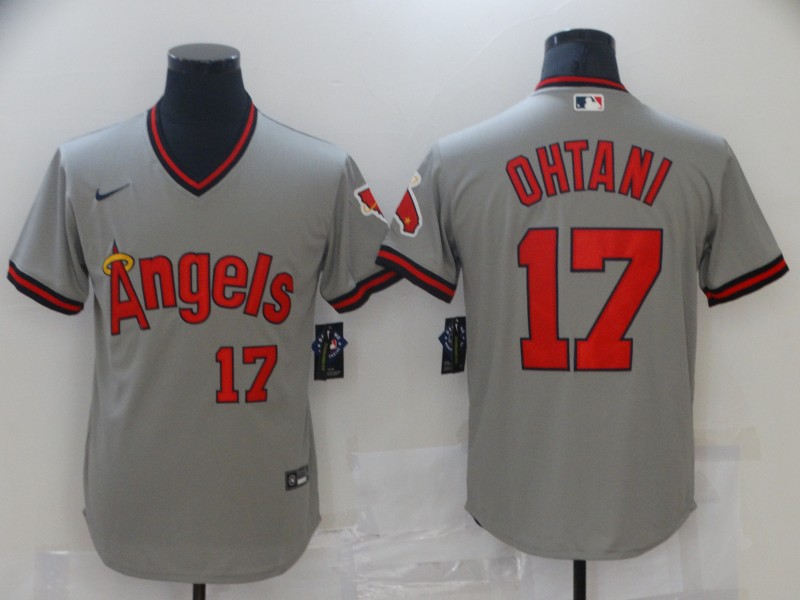 Mens Los Angeles Angels #17 Shohei Ohtani Nike Grey Pullover Cooperstown Collection Jersey