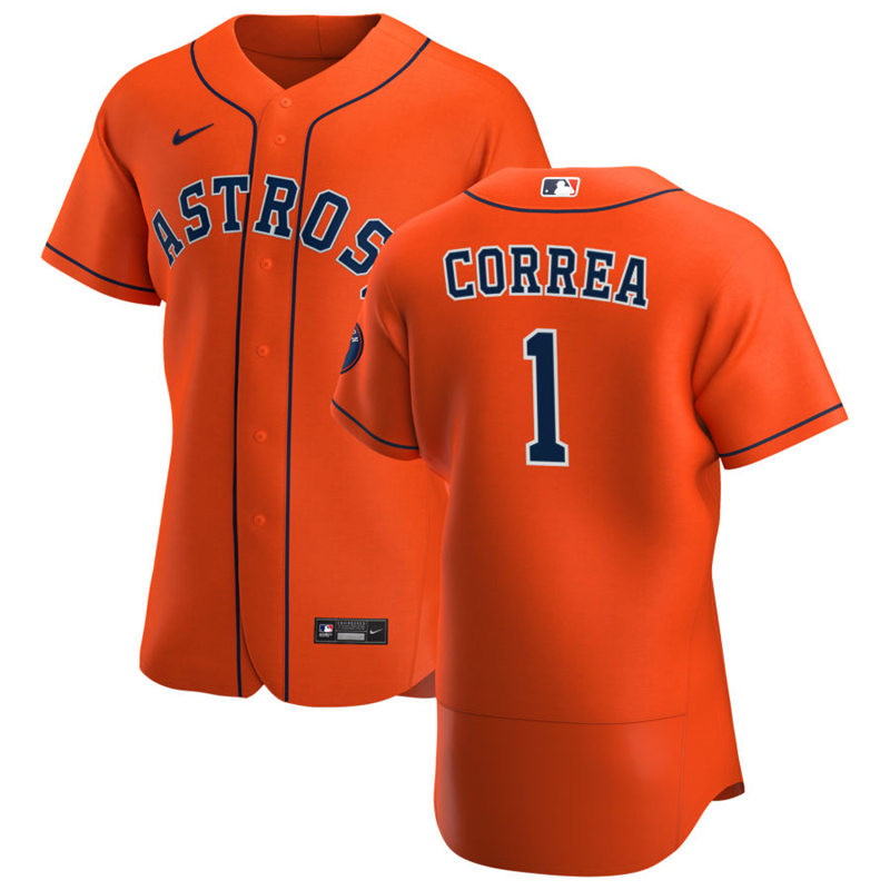 Mens Houston Astros #1 Carlos Correa Nike Orange Alternate Flexbase Jersey