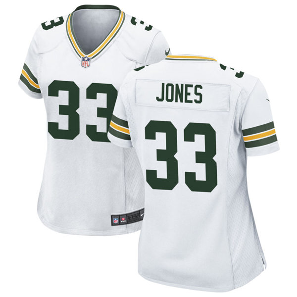 Womens Green Bay Packers #33 Aaron Jones Nike White Vapor Limited Player Jersey