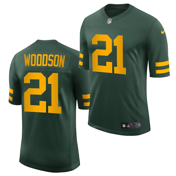 Mens Green Bay Packers Retired Player #21 Charles Woodson Nike 2021 Green Alternate Retro 1950s Throwback Uniforms Jersey