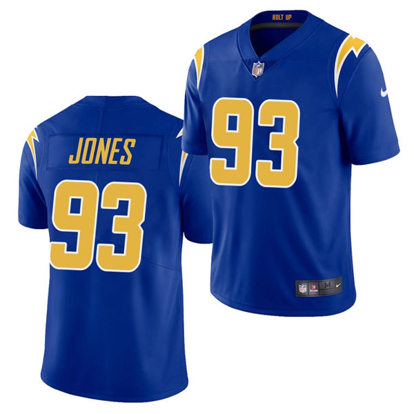Mens Los Angeles Chargers #93 Justin Jones Nike Royal Gold 2nd Alternate Vapor Limited Jersey