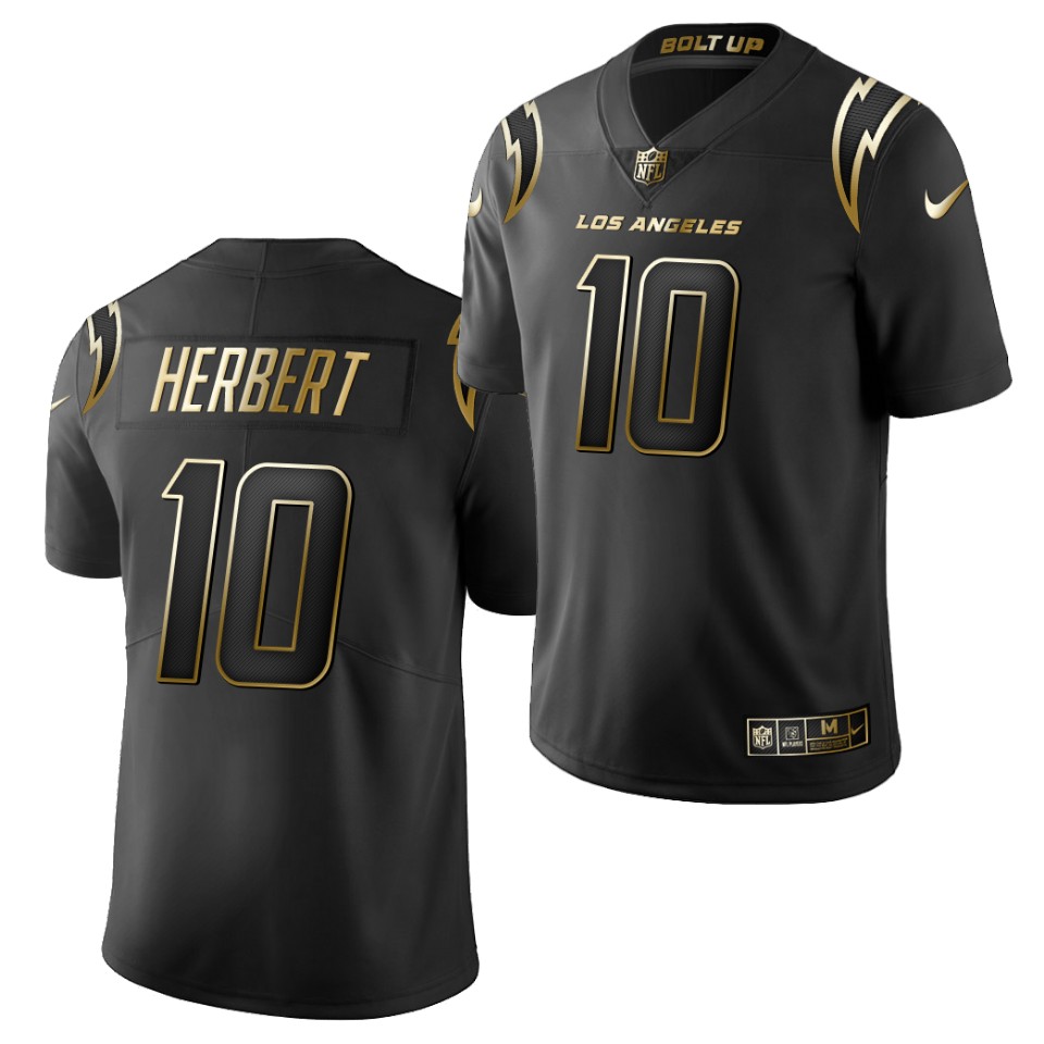 Mens Los Angeles Chargers #10 Justin Herbert Nike Black Golden Limited Jersey