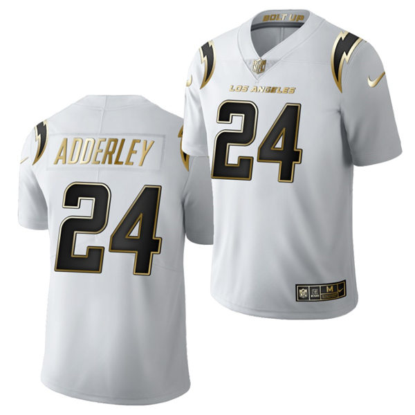 Mens Los Angeles Chargers #24 Nasir Adderley Nike White Golden Limited Jersey