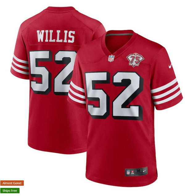 Mens San Francisco 49ers Retired Player #52 Patrick Willis Nike Scarlet Retro 1994 75th Anniversary Throwback Classic Limited Jersey