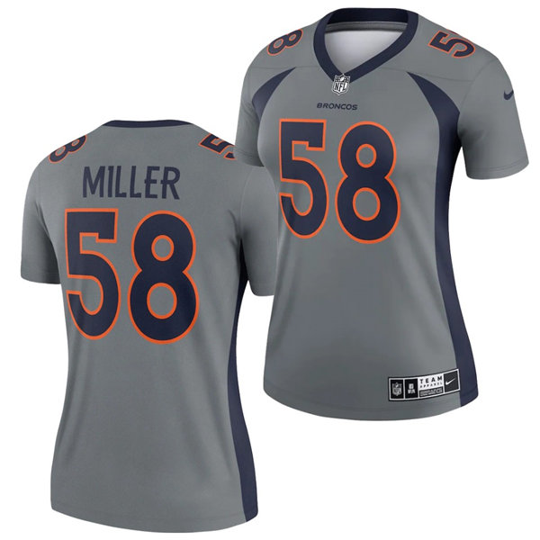 Womens Denver Broncos #58 Von Miller Nike Grey NFL Inverted Legend Jersey