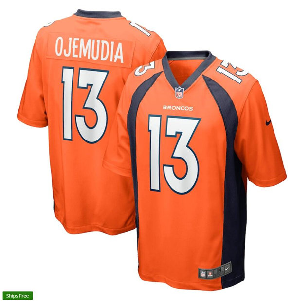 Mens Denver Broncos #13 Michael Ojemudia Nike Orange Vapor Untouchable Limited Jersey