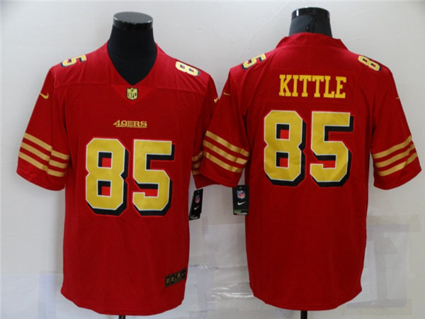 Mens San Francisco 49ers #85 George Kittle Nike Scarlet Gold Vapor Limited Jersey