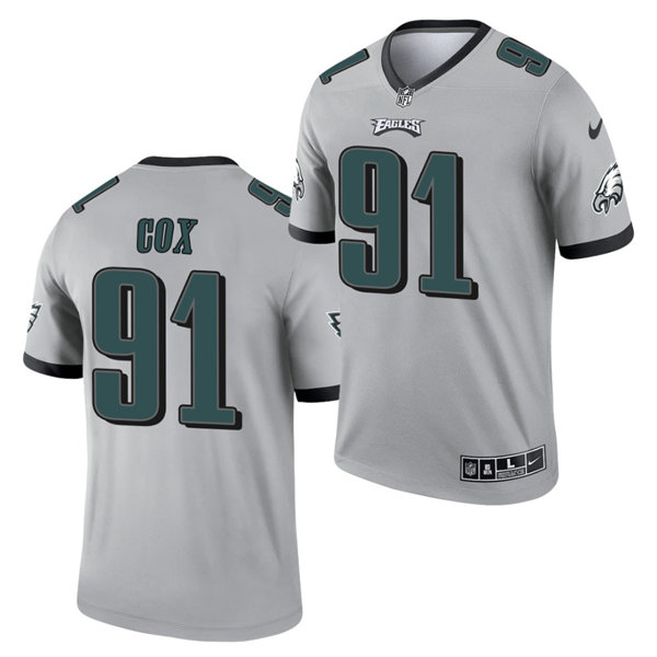 Mens Philadelphia Eagles #91 Fletcher Cox Nike 2021 Silver Inverted Legend Jersey