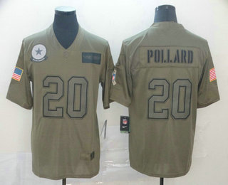 Men's Dallas Cowboys #20 Tony Pollard NEW Olive 2019 Salute To Service Stitched NFL Nike Limited Jersey