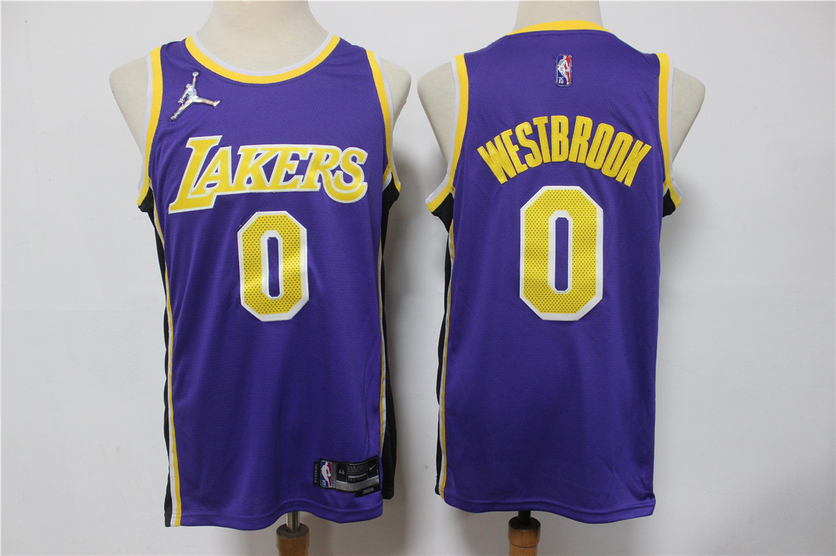 Men's Los Angeles Lakers #0 Russell Westbrook Purple Jordan 75th Anniversary Diamond 2021 Stitched Jersey