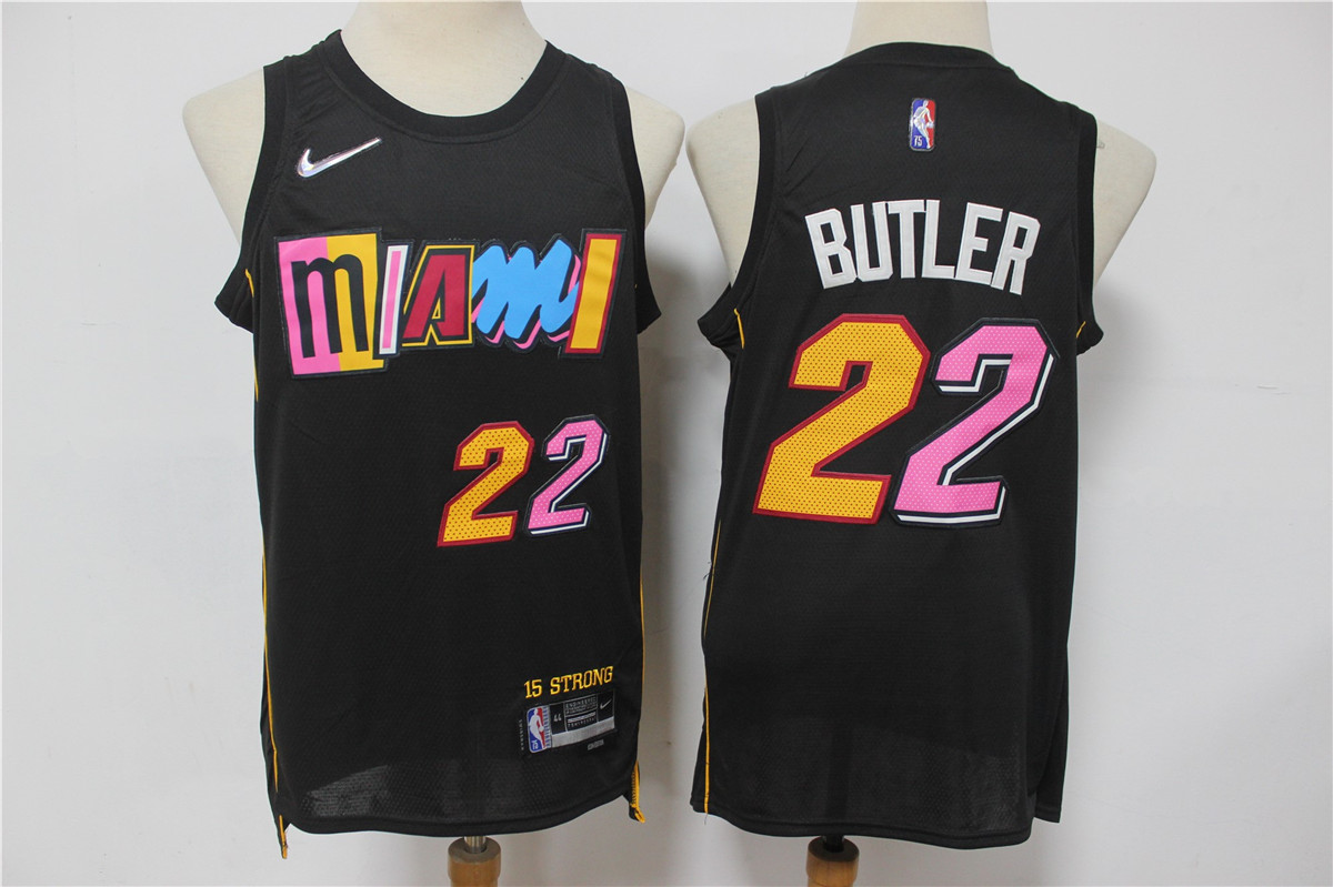Men's Miami Heat #22 Jimmy Butler Black Diamond 2022 City Edition Swingman Stitched Jersey With Sponsor