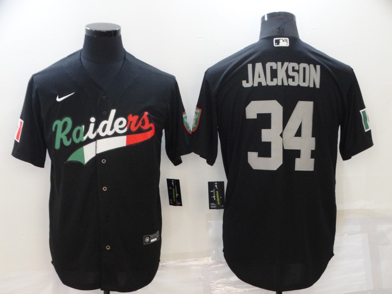 Men's Las Vegas Raiders #34 Bo Jackson Black Mexico Stitched MLB Cool Base Nike Baseball Jersey