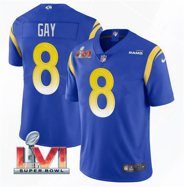 Men's Los Angeles Rams #8 Matt Gay 2022 Royal Super Bowl LVI Vapor Limited Stitched Jersey