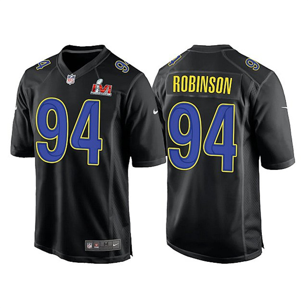 Men's Los Angeles Rams #94 A'Shawn Robinson 2022 Black Super Bowl LVI Game Stitched Jersey