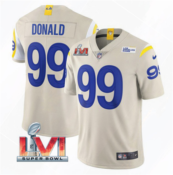 Men's Los Angeles Rams #99 Aaron Donald 2022 Bone Super Bowl LVI Vapor Limited Stitched Jersey