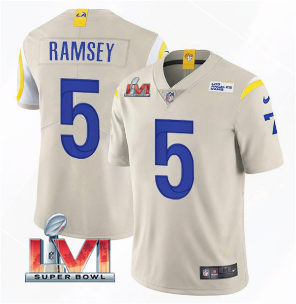 Men's Los Angeles Rams #5 Jalen Ramsey 2022 Bone Super Bowl LVI Vapor Limited Stitched Jersey