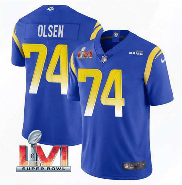 Men's Los Angeles Rams #74 Merlin Olsen 2022 Royal Super Bowl LVI Vapor Limited Stitched Jersey