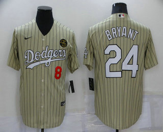 Men's Los Angeles Dodgers #8 #24 Kobe Bryant Cream Pinstripe Stitched MLB Cool Base Nike Jersey