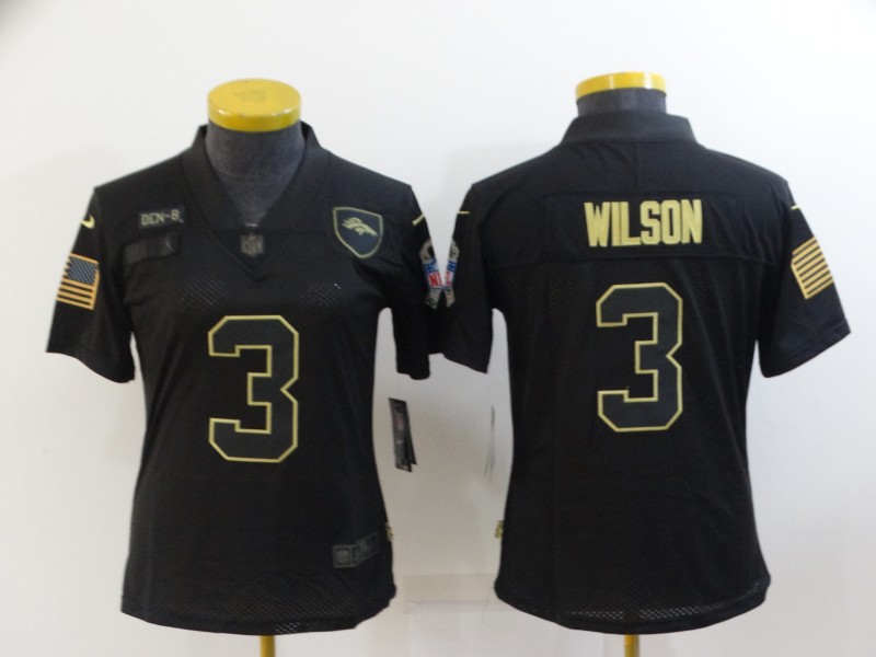 Women's Denver Broncos #3 Russell Wilson Black 2020 Salute To Service Stitched NFL Nike Limited Jerse