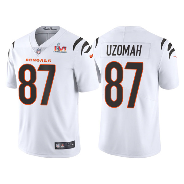 Men's Cincinnati Bengals #87 C.J. Uzomah 2022 White Super Bowl LVI Vapor Limited Stitched Jersey