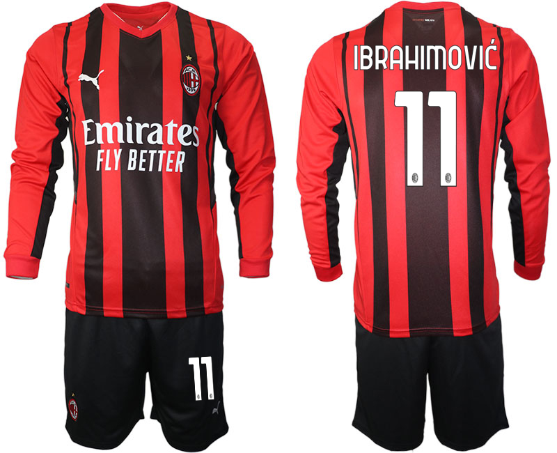Men 2021-2022 Club Ac Milan home red Long Sleeve 11 Soccer Jersey