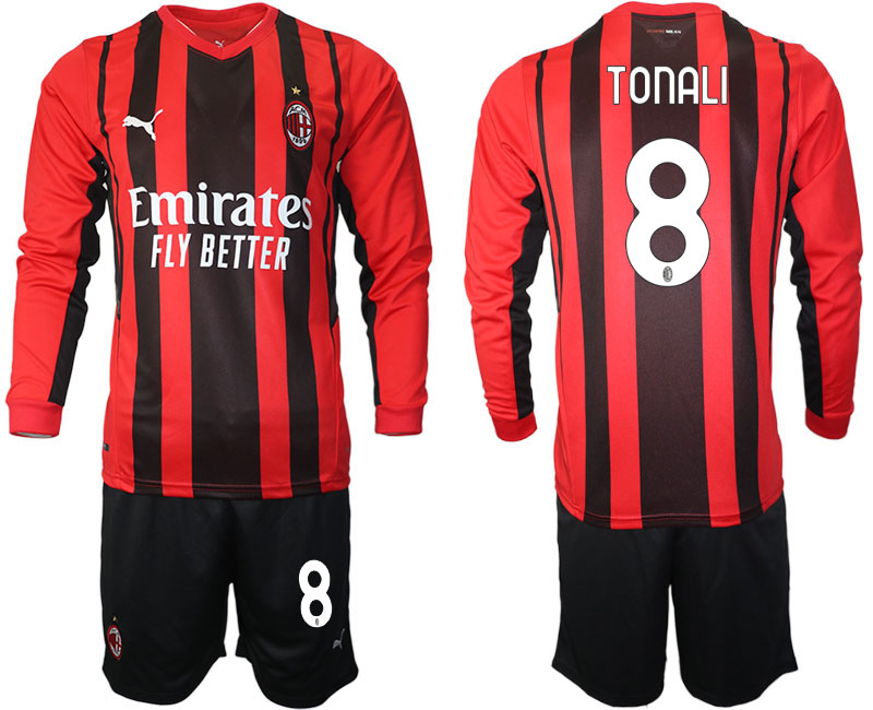 Men 2021-2022 Club Ac Milan home red Long Sleeve 8 Soccer Jersey