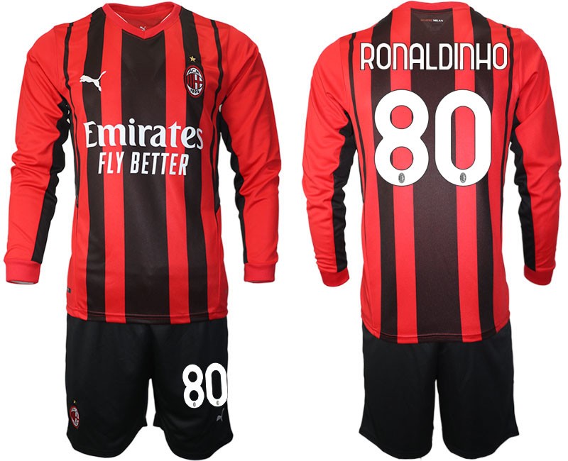 Men 2021-2022 Club Ac Milan home red Long Sleeve 80 Soccer Jersey