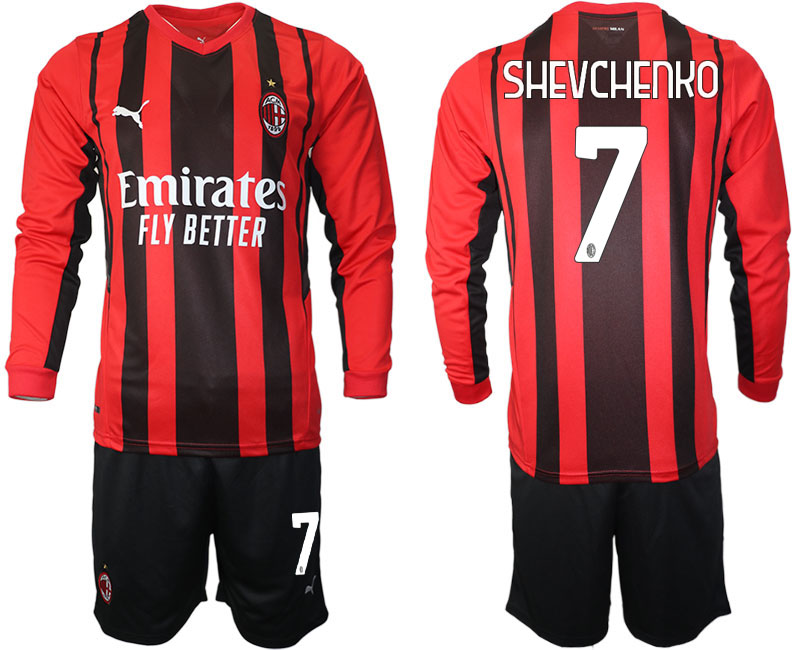 Men 2021-2022 Club Ac Milan home red Long Sleeve 7 Soccer Jersey