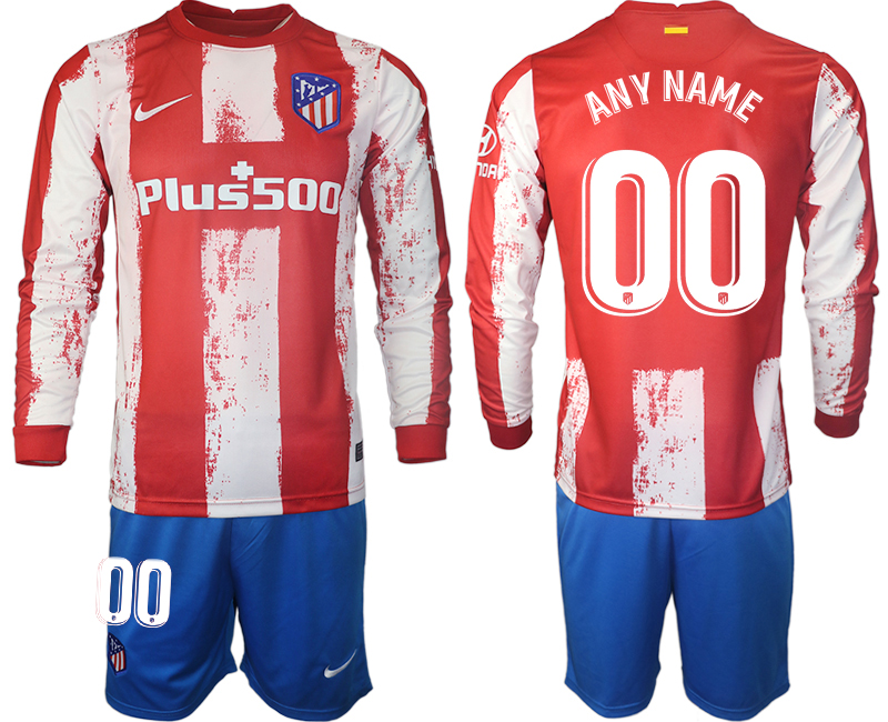 Men 2021-2022 Club Atletico Madrid home red Long Sleeve customized Soccer Jersey